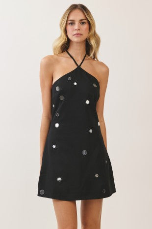 Jewel Embellished Halter Mini Dress