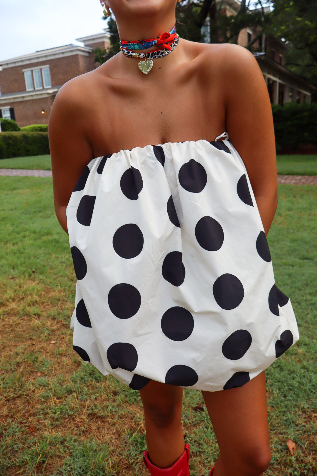Sofia Mini Bubble Dress - Black & White Polka Dot