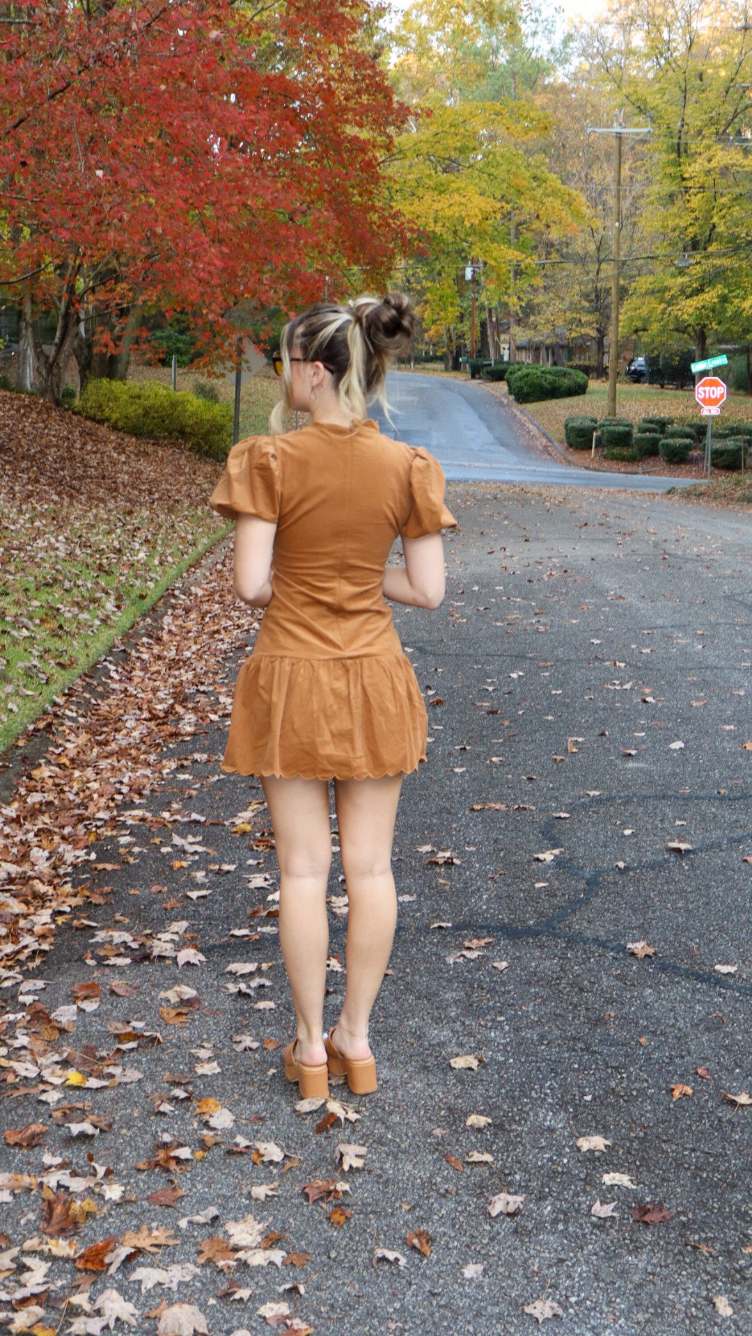 Scalloped Caramel Mini Dress