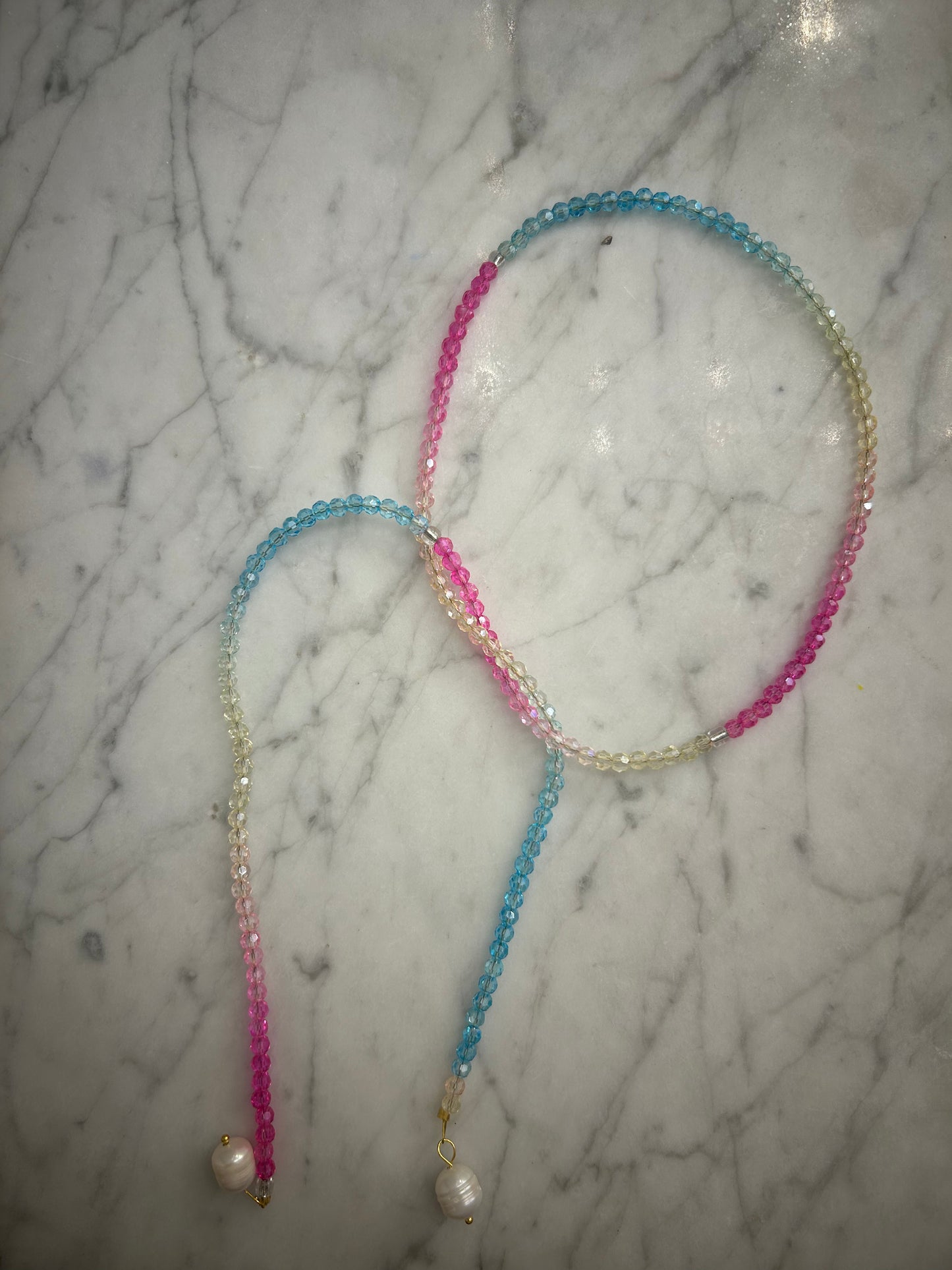 Rainbow Beaded Pearl Wrap Necklace