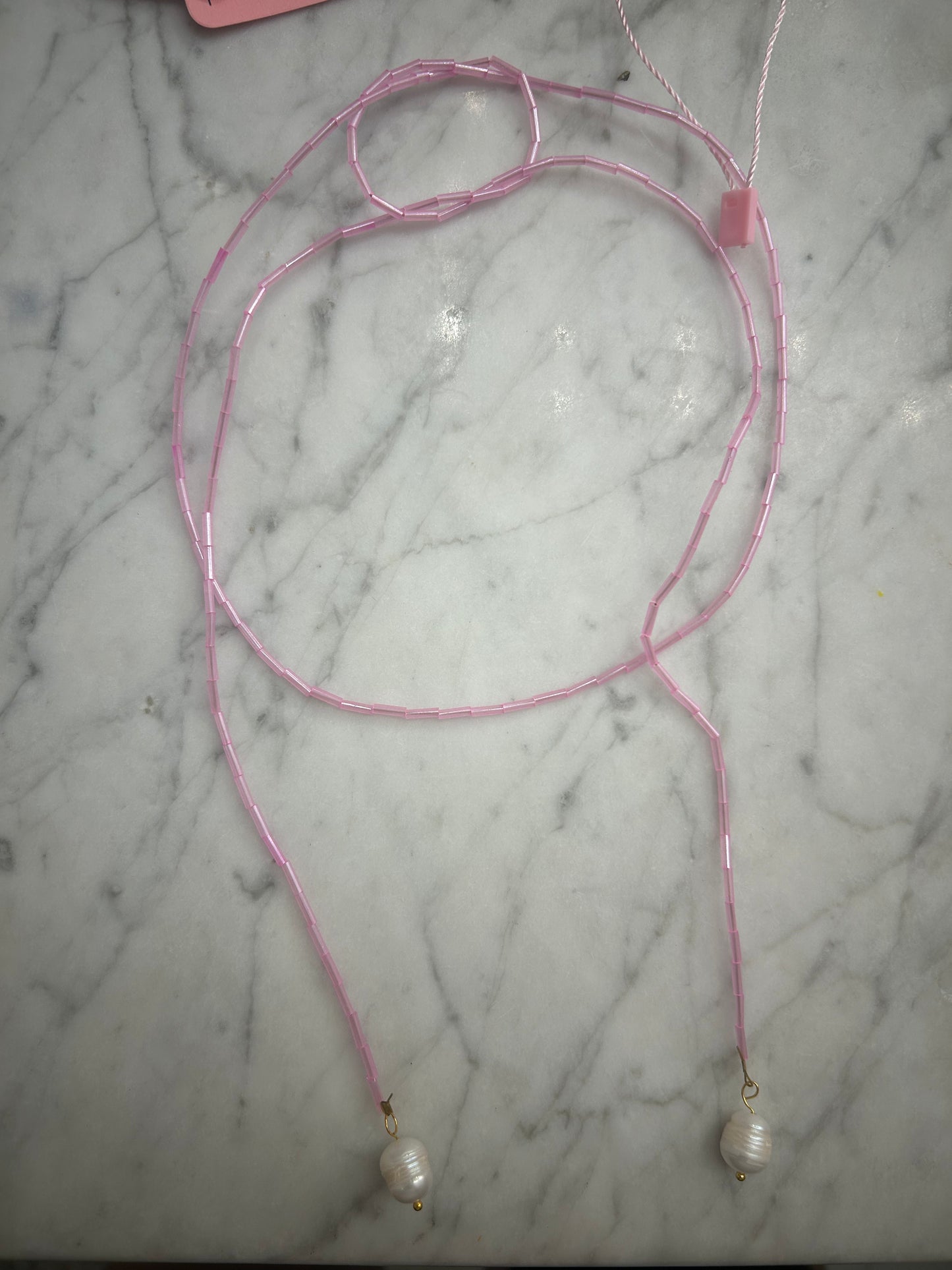 Pink Wrap Beaded Necklace with Pearls Attatched