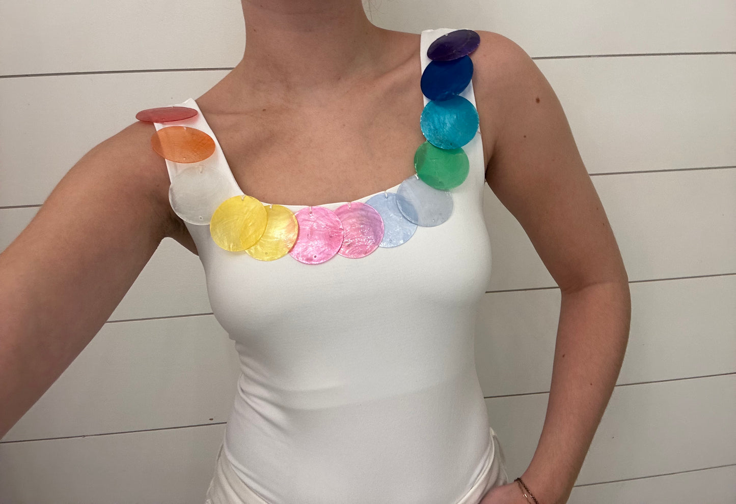 Rainbow Shell Beaded Top