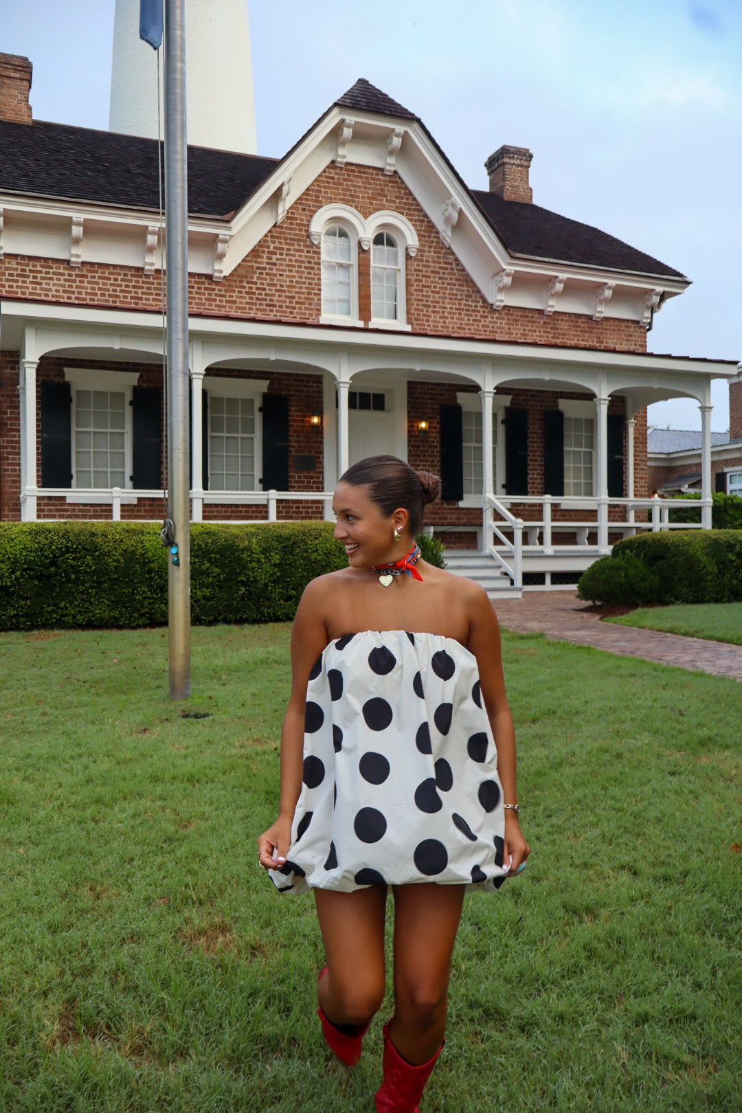 Sofia Mini Bubble Dress - Black & White Polka Dot