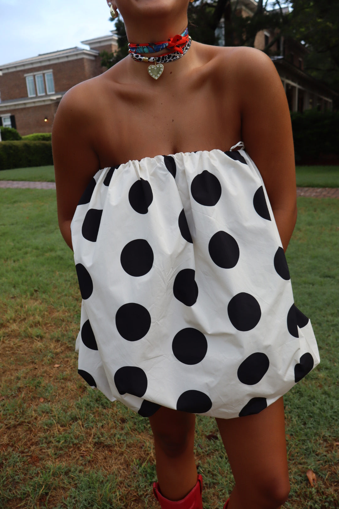 Sofia Mini Bubble Dress - Black & White Polka Dot