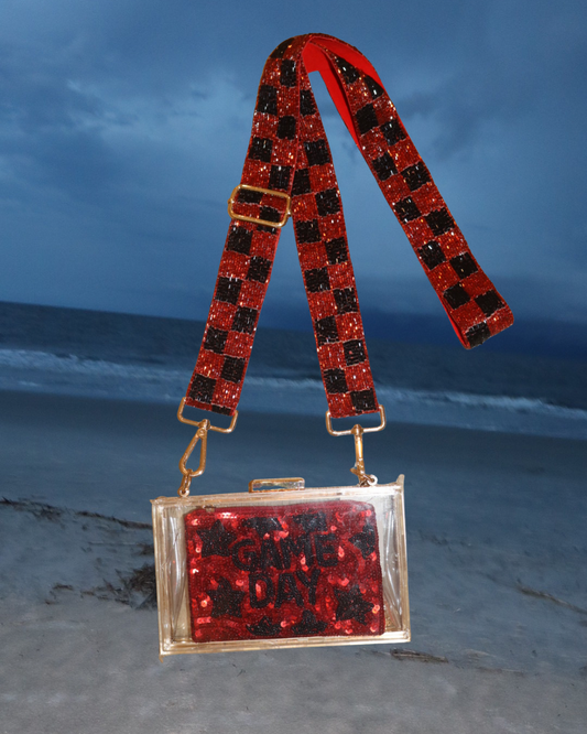 Red & Black Checkered Beaded Purse Strap