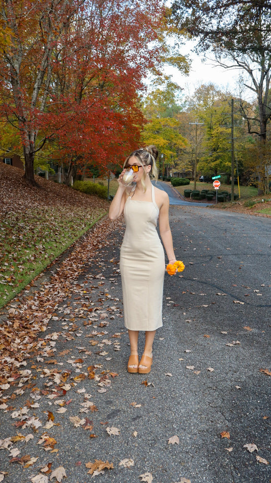 Cream Savannah Hardware Halter Midi Dress