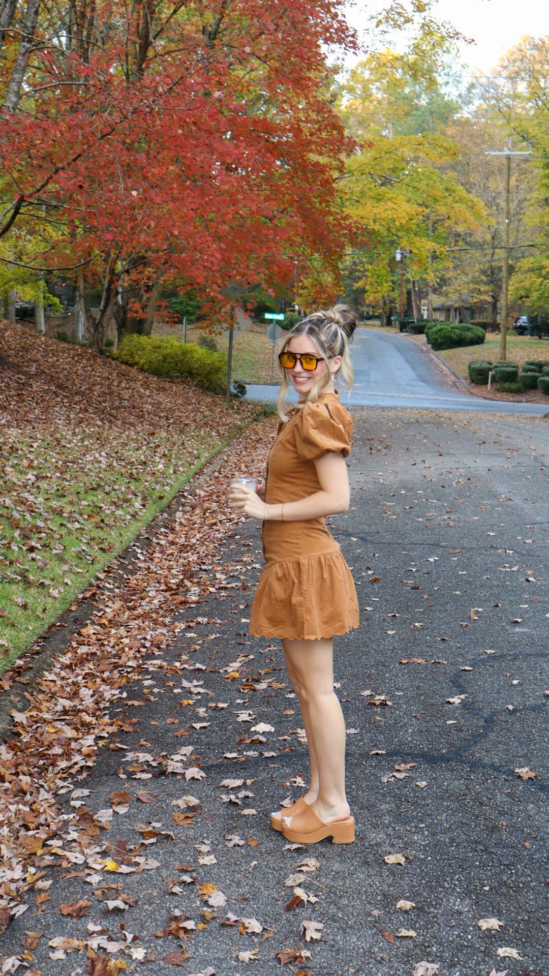 Scalloped Caramel Mini Dress