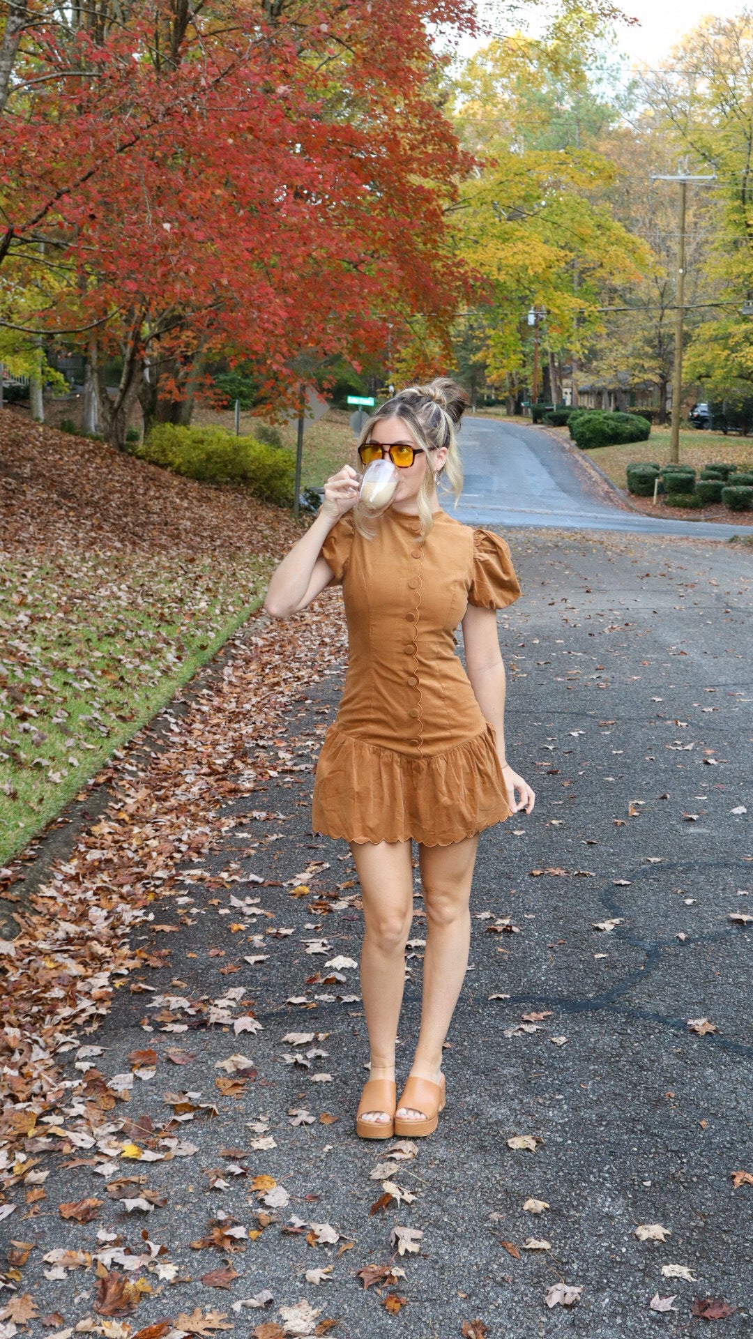 Scalloped Caramel Mini Dress