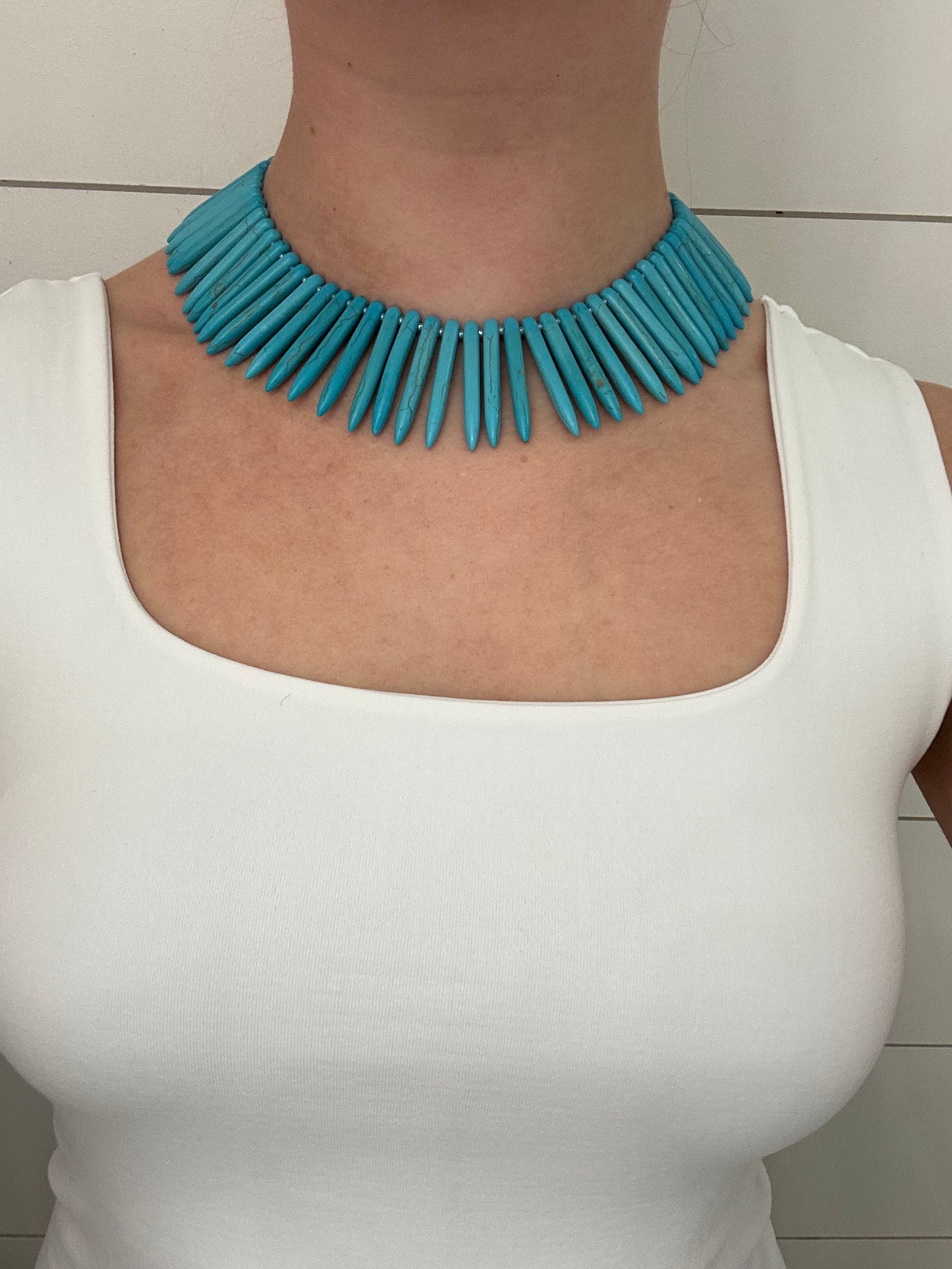 Reconstructed Turquoise Spike Beaded Necklace
