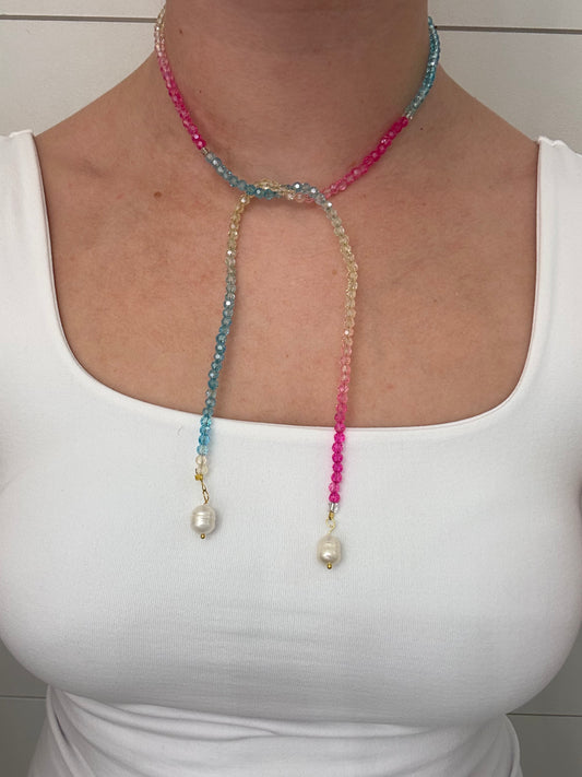Rainbow Beaded Pearl Wrap Necklace