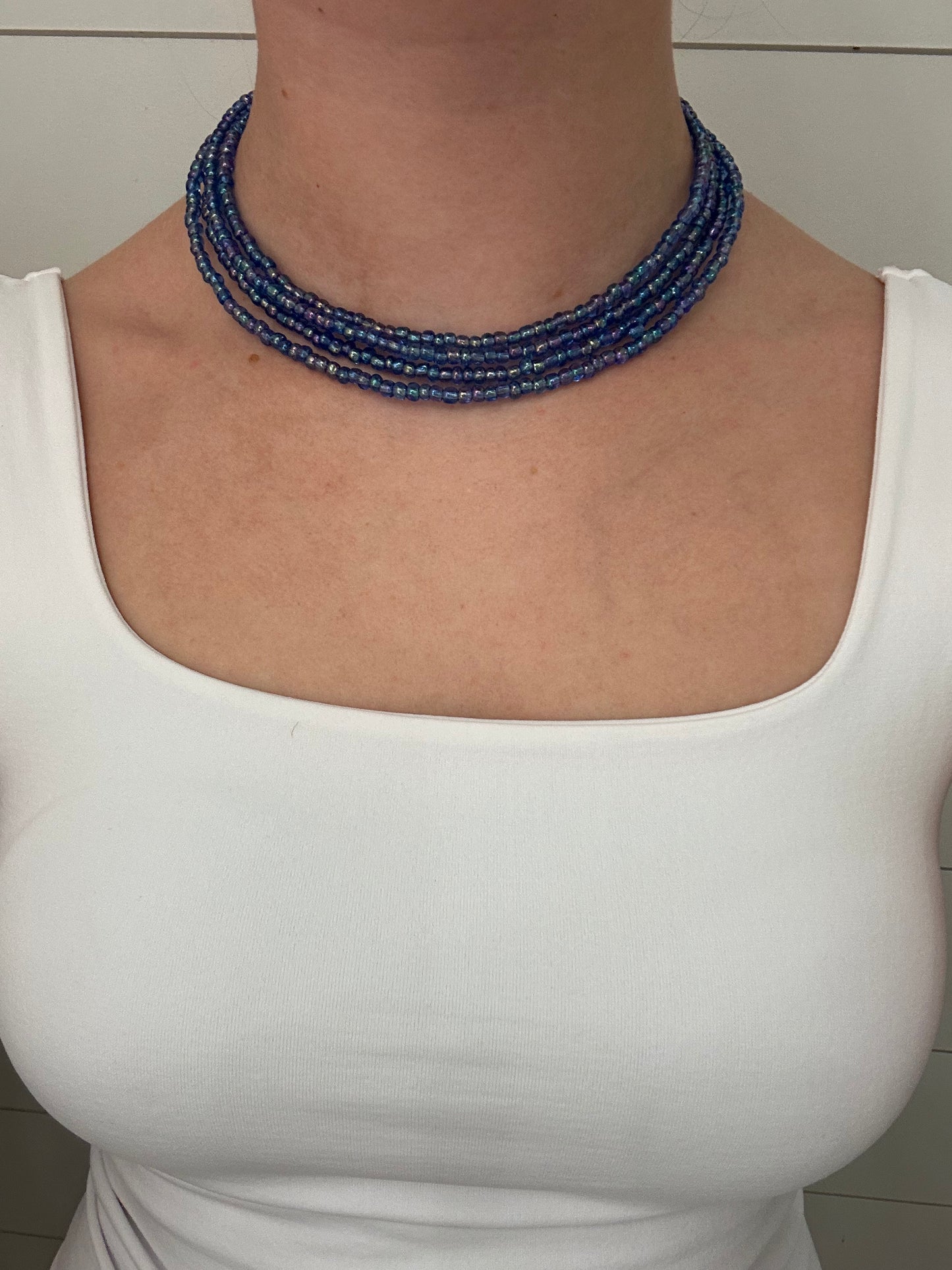 Royal Blue Glass Sea layered Beaded Necklace