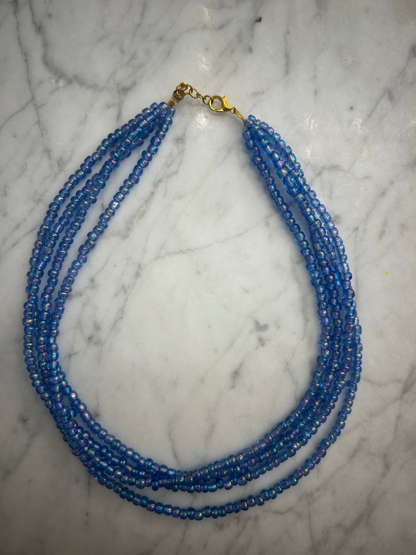Royal Blue Glass Sea layered Beaded Necklace