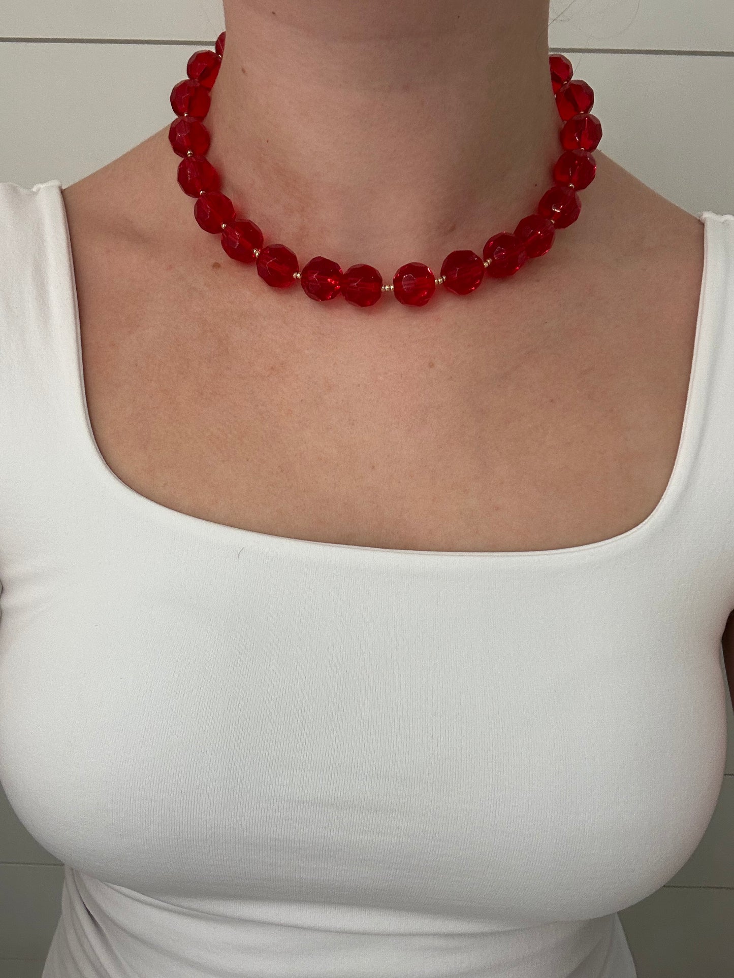 Red Glass bead with Gold Beading