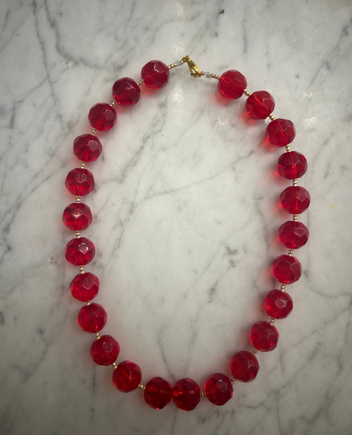 Red Glass bead with Gold Beading