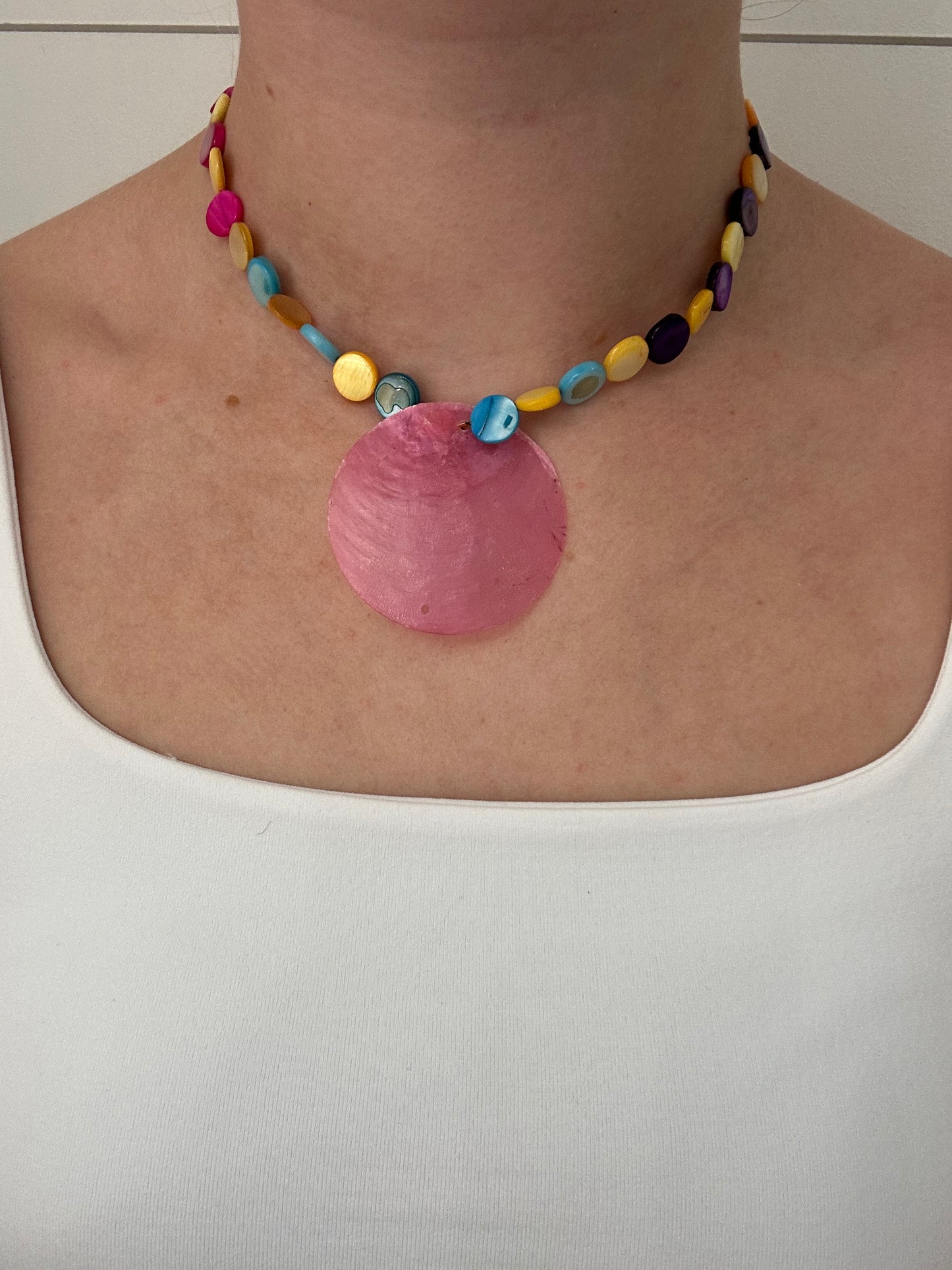 Multicolor Flat Beaded with Shell Chocker.