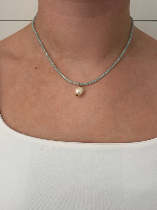 Blue & White Chocker with Pearl