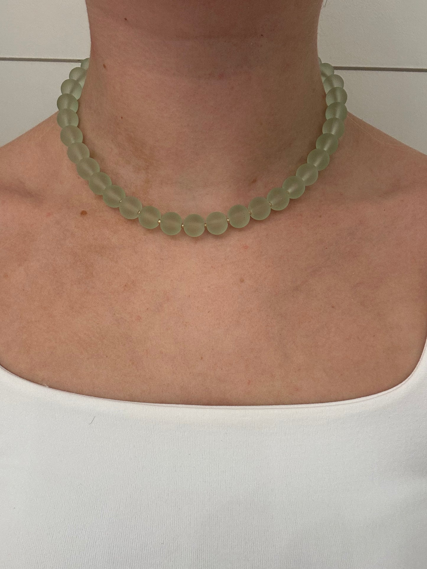 Sea Glass Beaded Chocker Necklace with Gold Beads