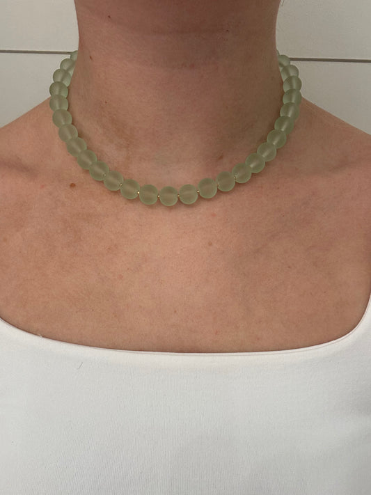 Sea Glass Beaded Chocker Necklace with Gold Beads