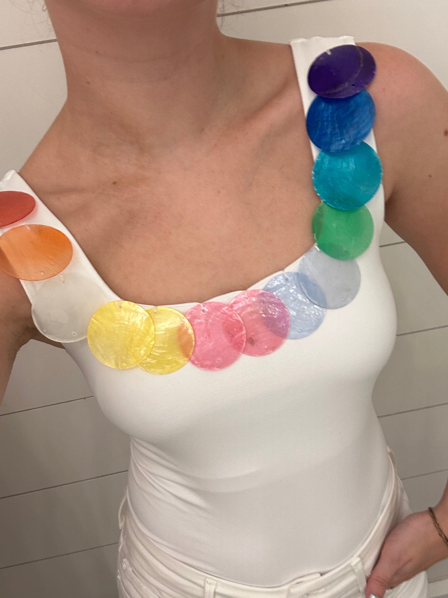 Rainbow Shell Beaded Top