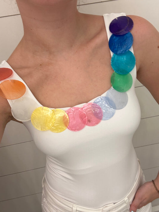 Rainbow Shell Beaded Top